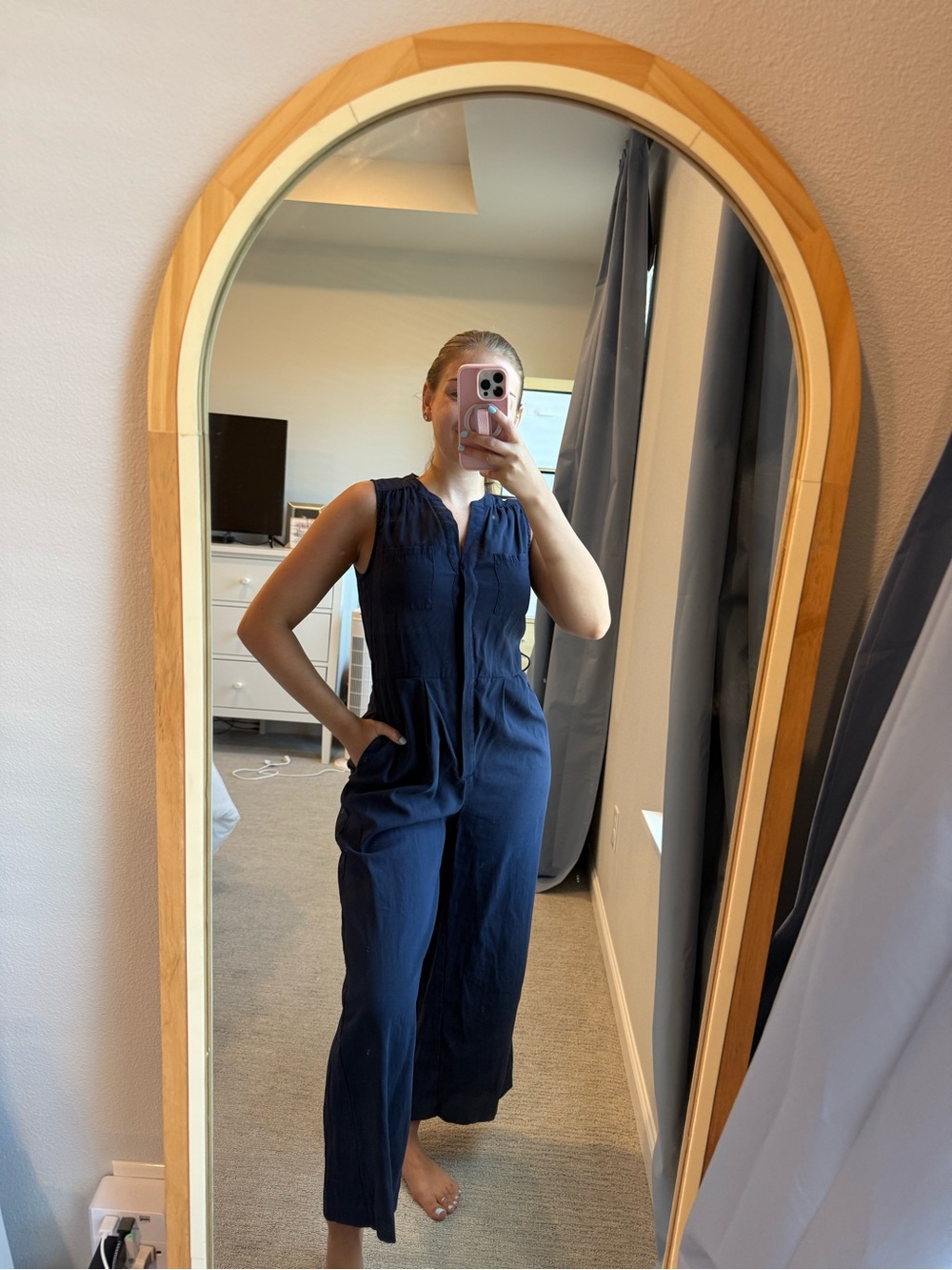 Navy Sleeveless Wide-Leg Jumpsuit